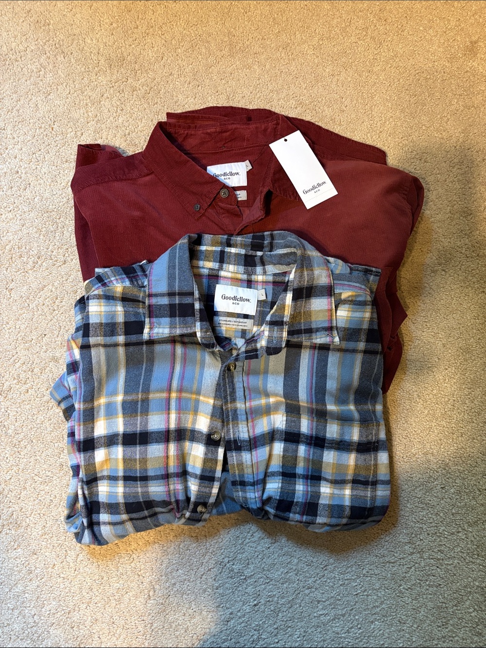 Goodfellow & Co Maroon Button-Down with Blue Plaid Shirt Set